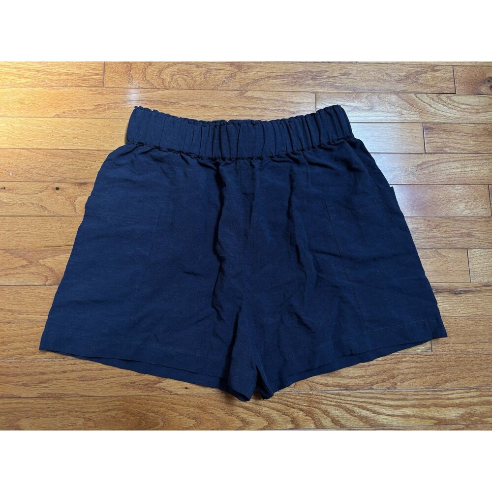 G Label Goop Easy Linen Shorts Navy Blue Viscose Pull On High Rise Size 8